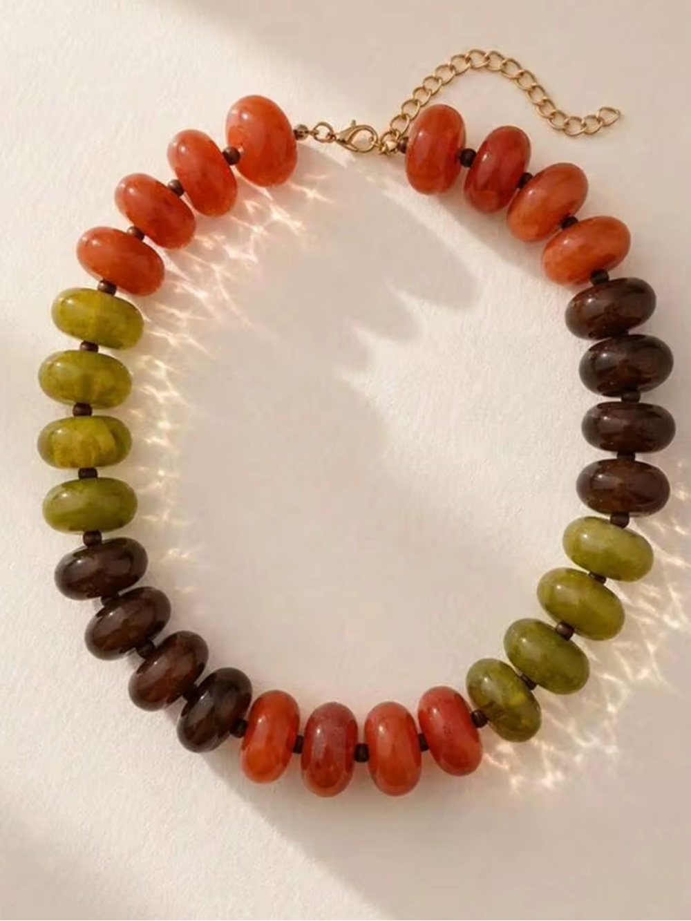 New! Multicolor Beaded Dopamine Resin Statement Necklace - Green, Brown, Cream
